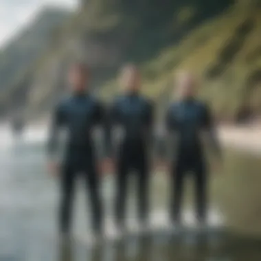 Group of water sports enthusiasts wearing wetsuits