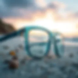 Close-up of unsinkable glasses on a beach