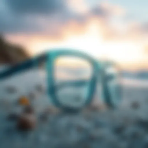 Close-up of unsinkable glasses on a beach