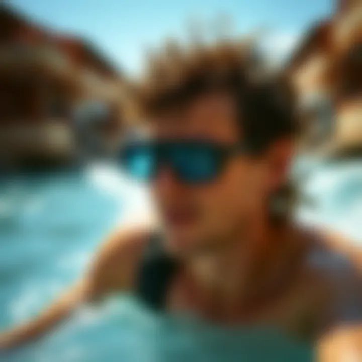 Engaging in Watersports with Unsinkable Glasses A person enjoying watersports with unsinkable glasses