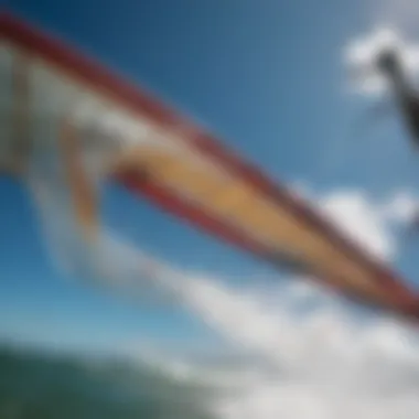 Close-up of a foil kite and board, showcasing the intricate design and craftsmanship