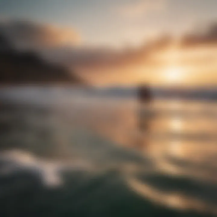 An engaging shot of surfers enjoying the waves at sunset