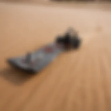 Close-up of sand boarding equipment laid out for adventure