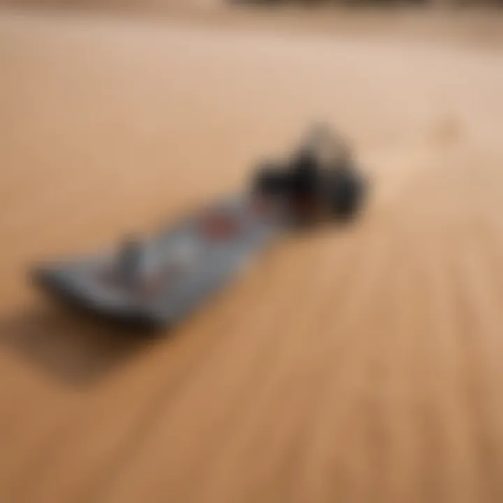 Close-up of sand boarding equipment laid out for adventure