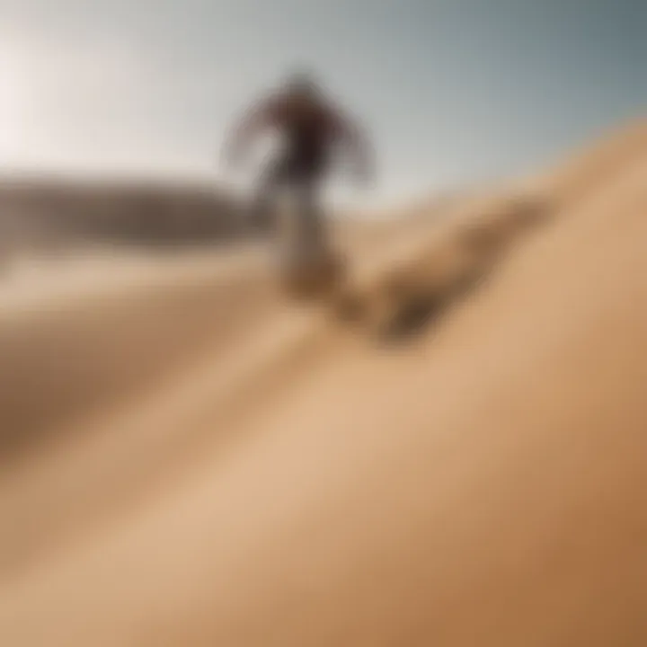 A sand boarder gracefully navigating down a steep dune