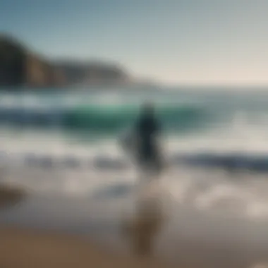 A surfer observing the ocean conditions from the shore