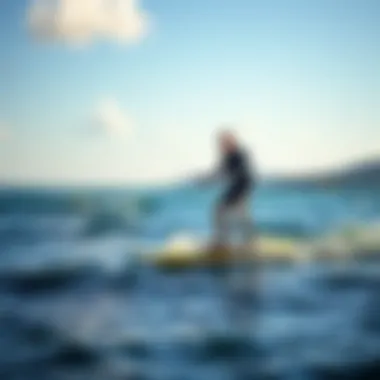 Enthusiast Practicing Foil Board Techniques An enthusiast practicing techniques on a foil board, surrounded by stunning water scenery