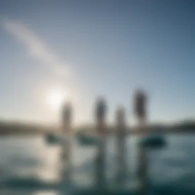 A group of friends joyfully paddle boarding, creating ripples in the calm sea under a clear blue sky.