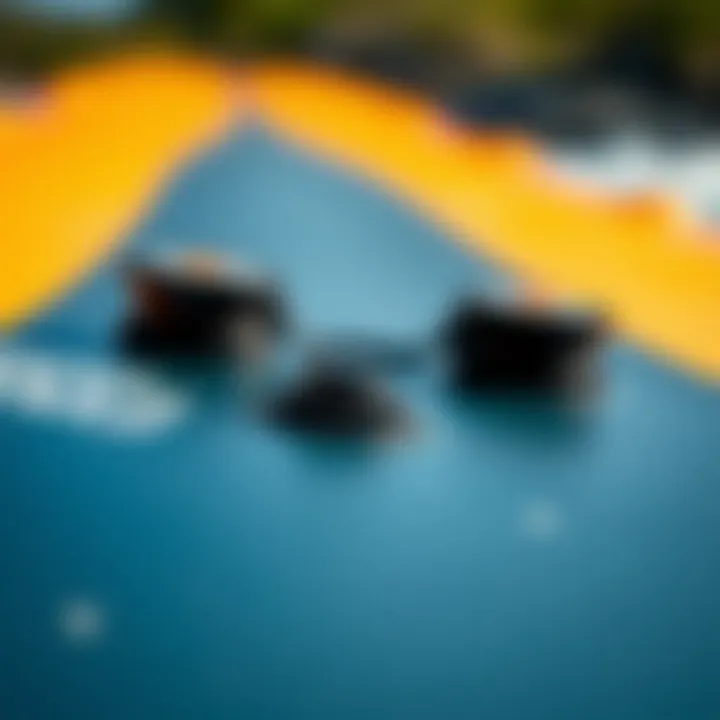 Close-up of the inflatable surf mat's unique design features