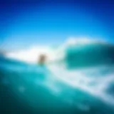 Dynamic view of an inflatable surf mat on the ocean waves