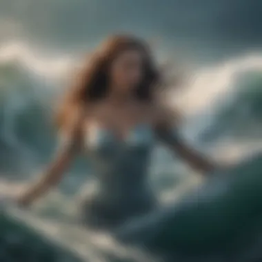 Majestic representation of a sea goddess enveloped in ocean waves