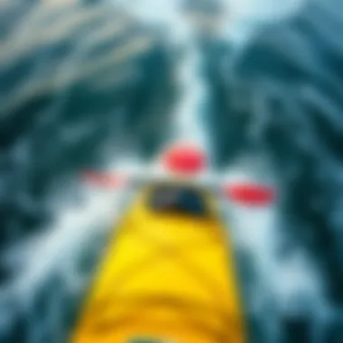Kayak Navigating Waves An aerial perspective of a kayak navigating through waves, demonstrating the importance of stability in dynamic filming.