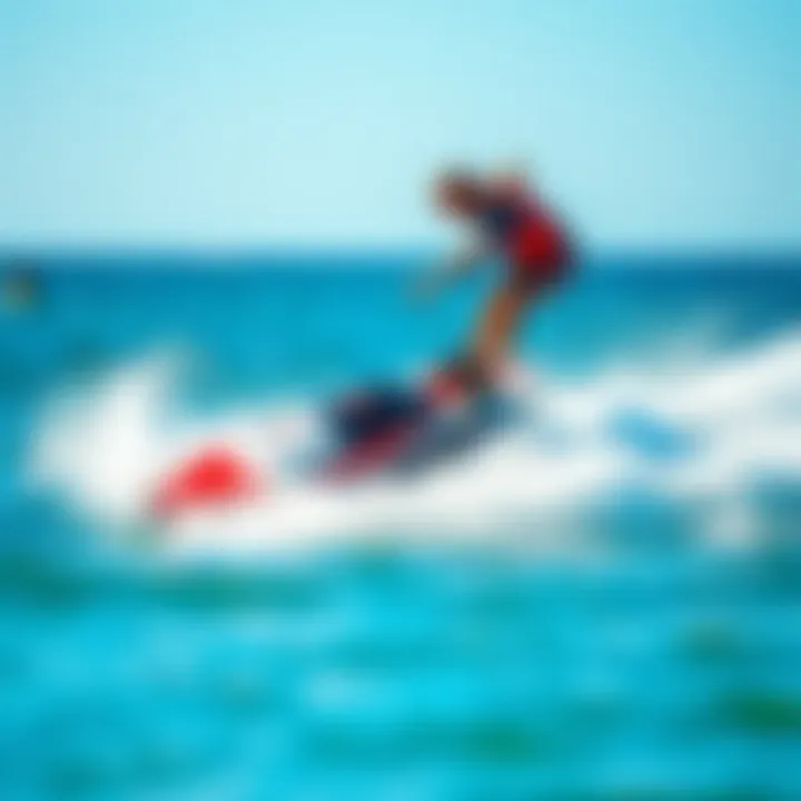 A dynamic jet powered wakeboard in action on crystal clear water
