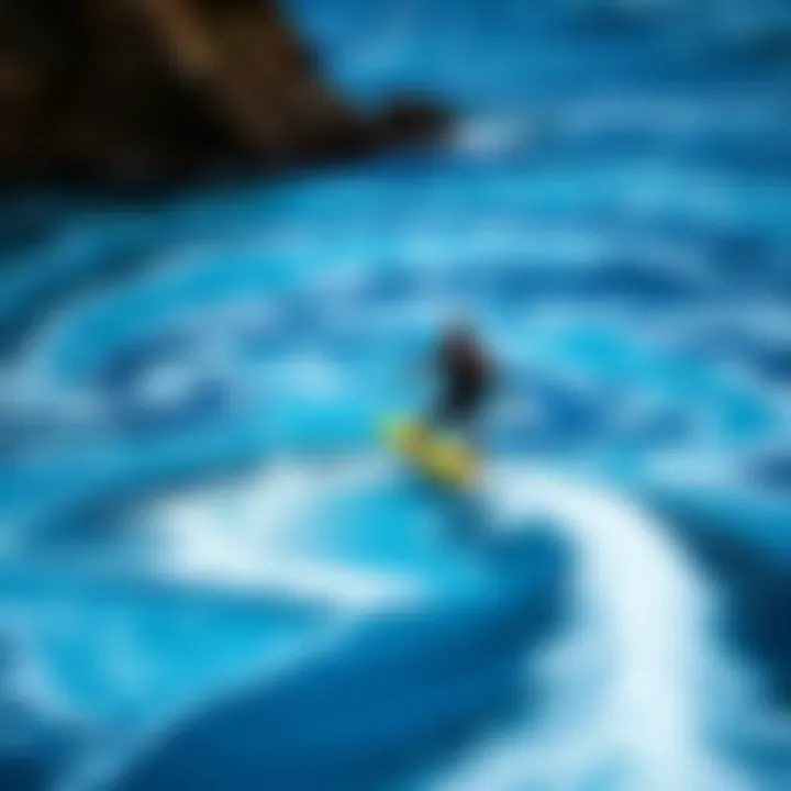 A scenic view of a jet powered wakeboarder gliding through waves