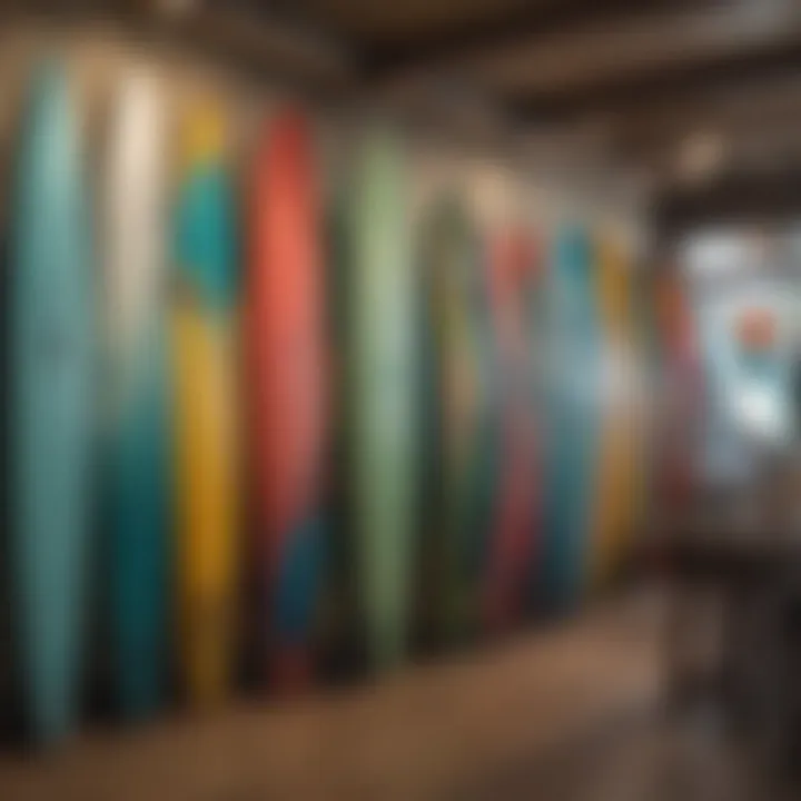 A vibrant surf shop showcasing a variety of surfboards and apparel.