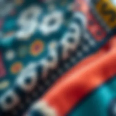 A close-up of unique fabric patterns on a towelling poncho