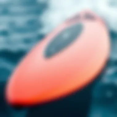 Innovative Surfboard Design Features A close-up of a high-performance surfboard highlighting its unique shape and design elements
