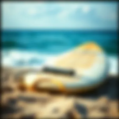 The Importance of Surfboard Maintenance A well-maintained surfboard resting on a beach, illustrating the importance of care and upkeep