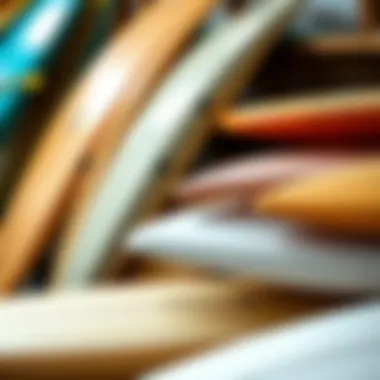 Diverse Materials in Surfboard Construction An array of surfboard materials showcasing different textures and colors