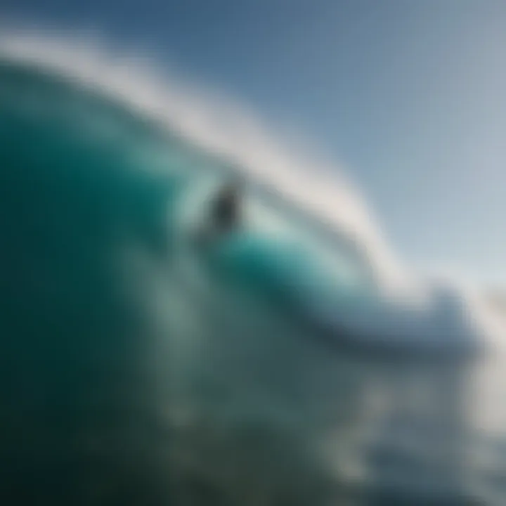 A cinematic scene showcasing surfers in action