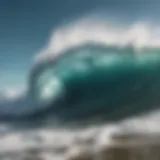 A stunning wave crashing against the shore