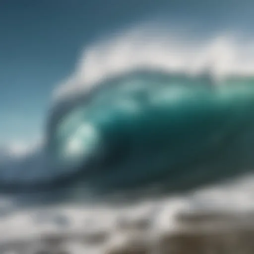 A stunning wave crashing against the shore