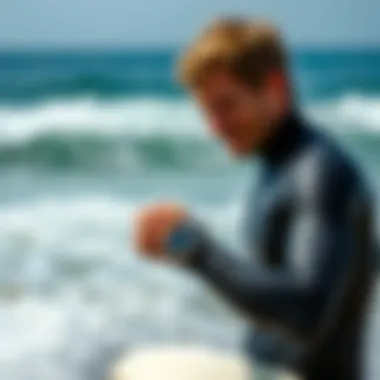 Practical Use of the Rip Curl GPS 2 Watch at the Beach Surfer using the Rip Curl GPS 2 Watch at the beach