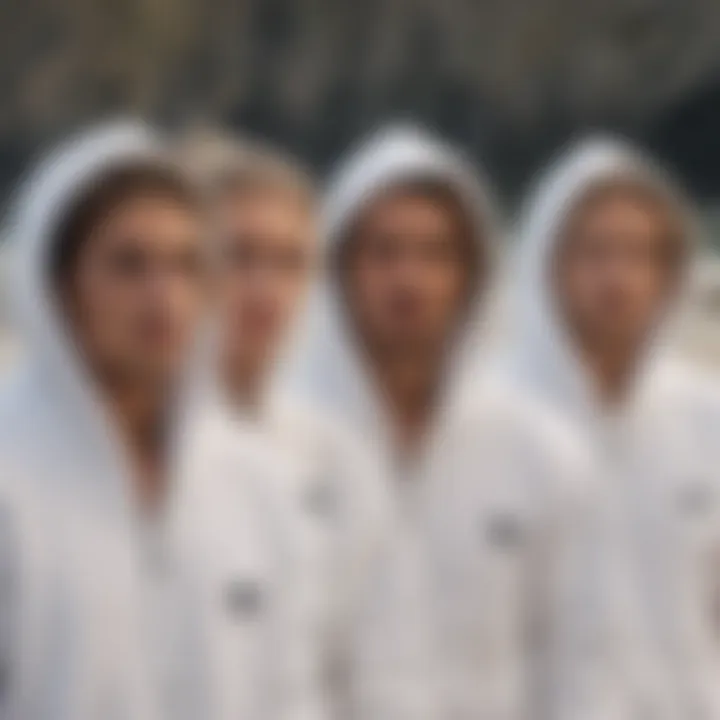 Group of surfers relaxing in towel hoodies