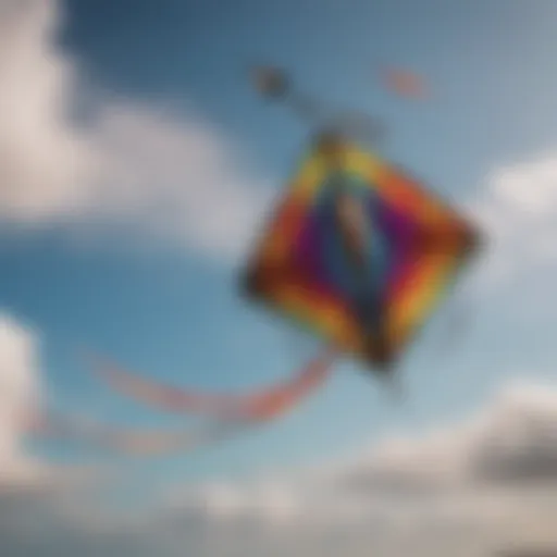 A vibrant kite with a whimsical design soaring in the sky