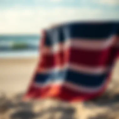 Billabong changing towel displayed on a sandy beach
