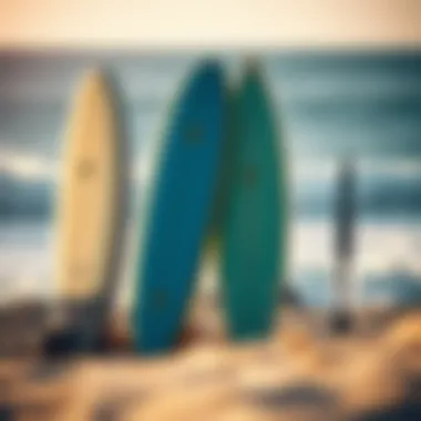 A comparison of soft-top and hard-top surfboards side by side