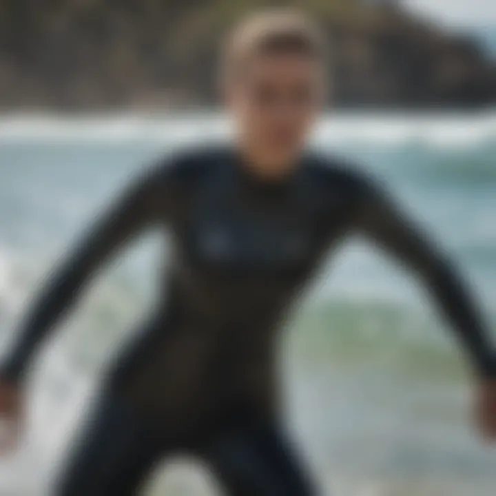 Athlete in large short wetsuit during water sports