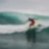 A vibrant scene of play surfers showcasing creative maneuvers on the waves.