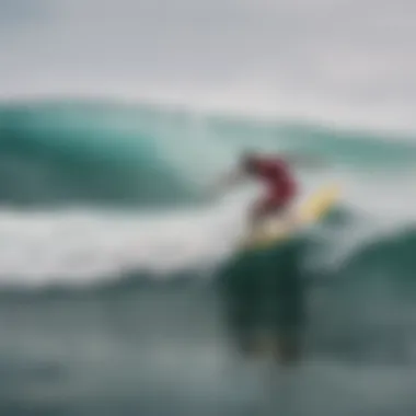 A vibrant scene of play surfers showcasing creative maneuvers on the waves.