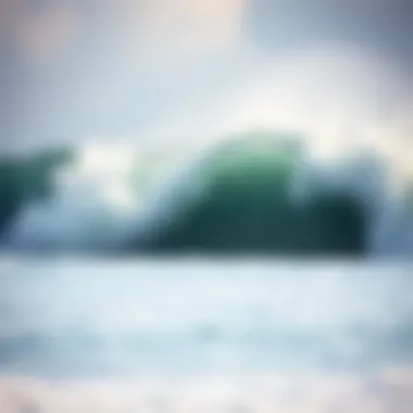 Environmental Challenges and Conservation A pristine beach with waves crashing, highlighting the environmental impact of surfing.