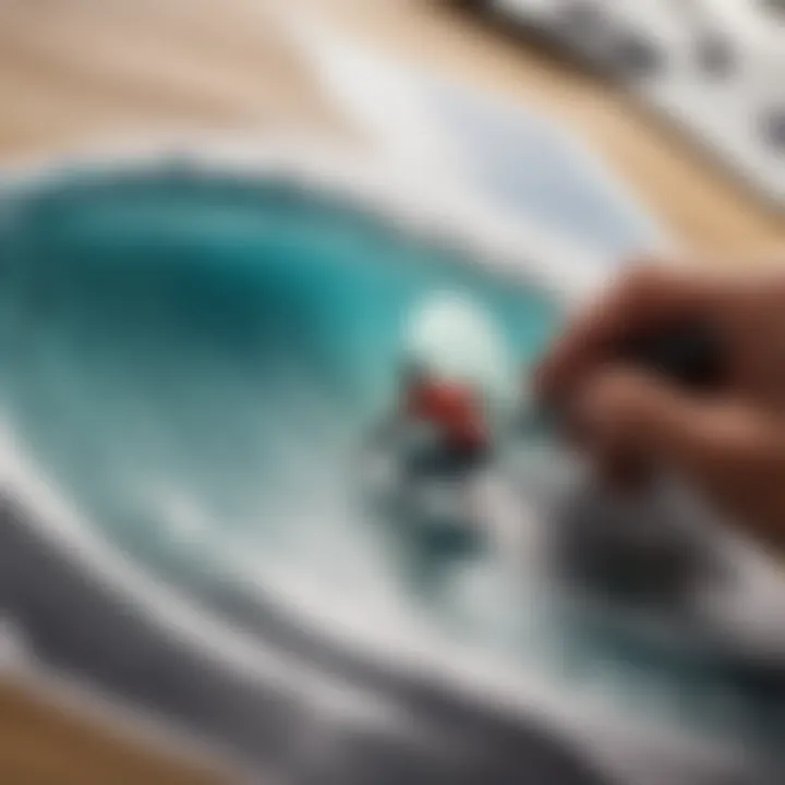 Close-up of an artist designing a surf sticker