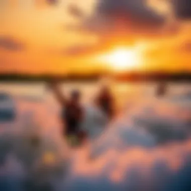 Warm Hues of Sunrise in Watersports Glorious sunrise casting warm hues over active watersport scene