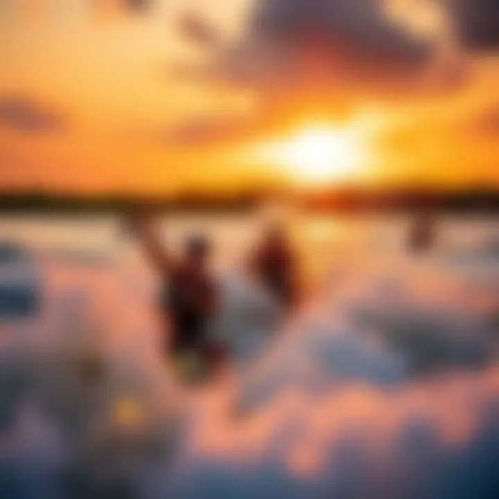 Warm Hues of Sunrise in Watersports Glorious sunrise casting warm hues over active watersport scene