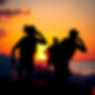 Vibrant Sunset Silhouettes Silhouetted watersport enthusiasts against a vibrant sunset