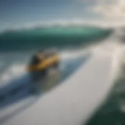 Close-up view of a gas-powered surfboard showcasing its engine.