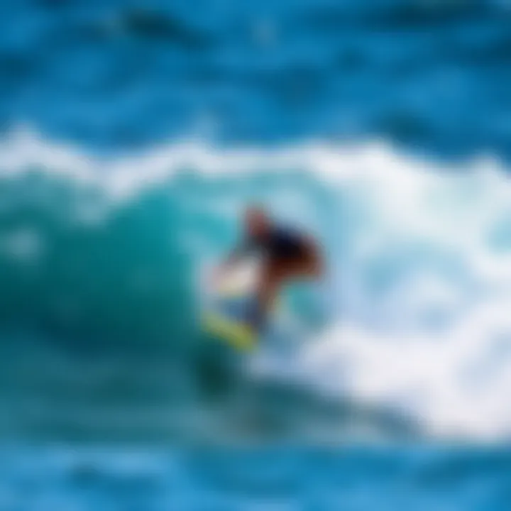 Mastering the Waves with Foil Surfing Surfer maneuvering expertly on a foil surfboard amidst ocean waves