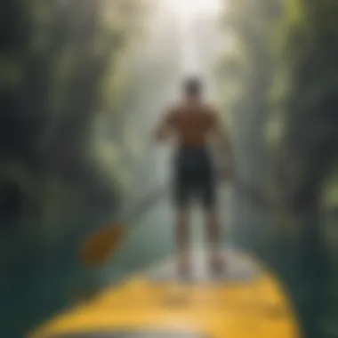 A scenic view of a paddler using a folding paddle board