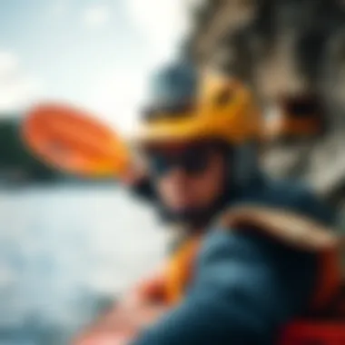 Kayaker capturing footage with a GoPro mounted on a helmet