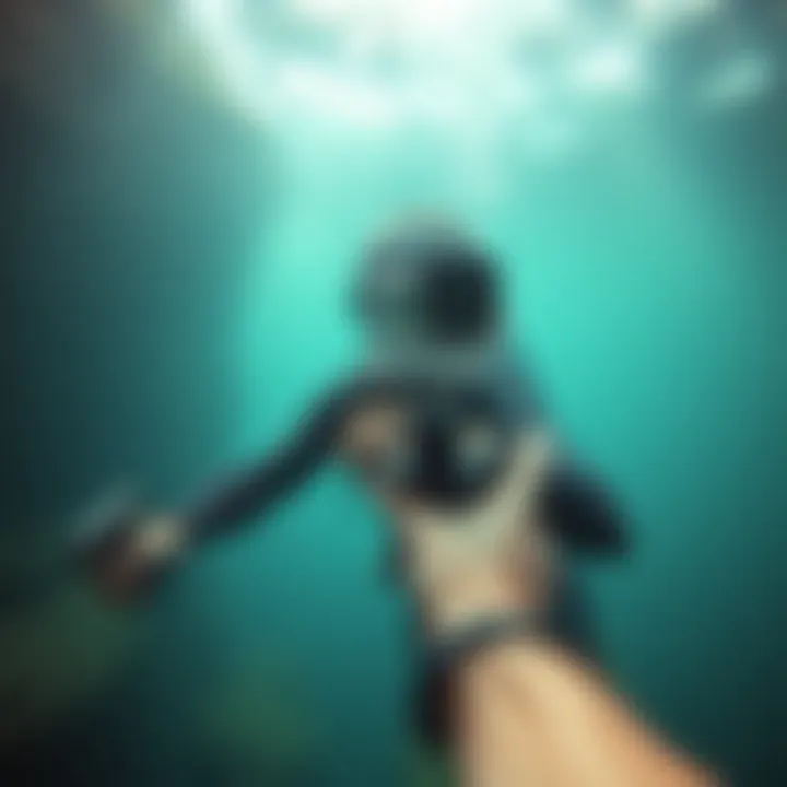 Diver using a GoPro attached to a wrist mount