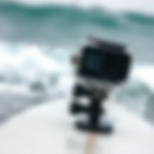 GoPro mounted on a surfboard capturing waves