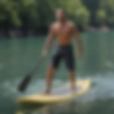 A paddleboarder demonstrating proper posture while breathing.