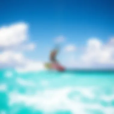 A thrilling kiteboarding session against a backdrop of turquoise waters
