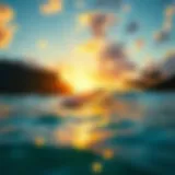 A vibrant surf scene at sunrise on a Hawaiian beach