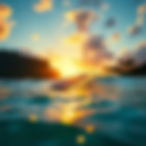 A vibrant surf scene at sunrise on a Hawaiian beach