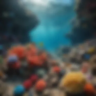 A vibrant coral reef impacted by plastic waste